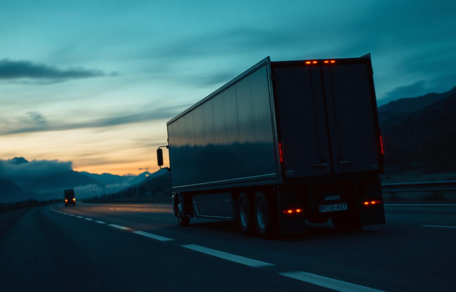 Camion modern pe autostradă la apus
